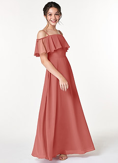 Azazie Maggie Junior Antique Rose A-Line Off the Shoulder Chiffon Dress image4