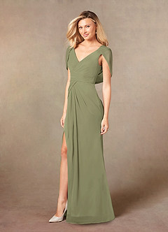Azazie Luisa Mother of the Bride Dresses Pistachio Mermaid V-Neck Pleated Mesh Dress image3