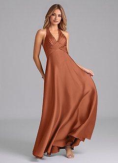 Azazie Tessie Bridesmaid Dresses Cedar Rose A-Line Pleated Stretch Satin Dress image4