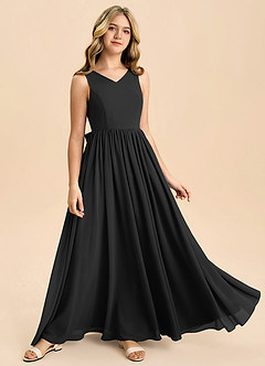 Azazie Hathaway Junior Black A-Line Bow Chiffon Dress image2