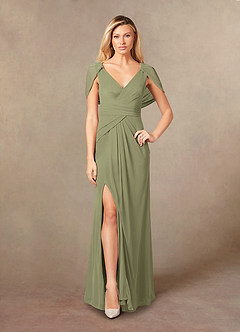 Azazie Luisa Mother of the Bride Dresses Pistachio Mermaid V-Neck Pleated Mesh Dress image5