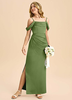 Azazie Saige Junior Robe Fourreau en Satin extensible Épaule décolletée Genévrier image5