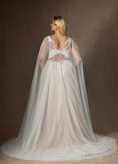 Azazie Goddess Vestidos de novia Vestido de Blanco Diamante Arena de Tul de Corte en A con Lentejuelas cuello pico image14