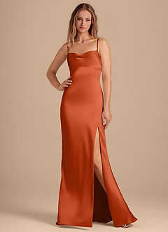 Azazie Camila Bridesmaid Dresses Paprika Sheath Sweetheart Neckline Metallic Satin Dress image1