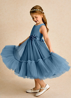 Azazie Miracle vestidos de niña de las flores Vestido de Bermudas de Satin Mate de Corte En A con Lazo image1