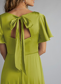 Azazie Kimber Bridesmaid Dresses Lemongrass A-Line Ruched Stretch Satin Dress image5