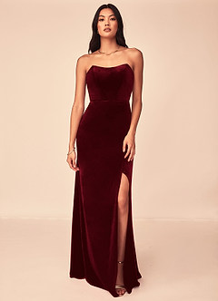 Azazie Nereda Bridesmaid Dresses A-Line Strapless Velvet Floor-Length Dress image1