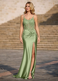 Radiance Oliva Vestido de fiesta de jersey con cuentas image6