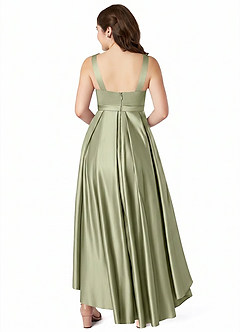 Azazie Inaya Junior Auburn A-Line with Belt Stretch Satin Dress image2