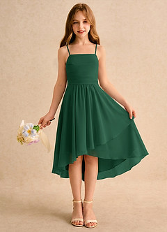Azazie Twilight Dance Flower Girl Dresses Dark Green A-Line Pleated Chiffon Dress image1