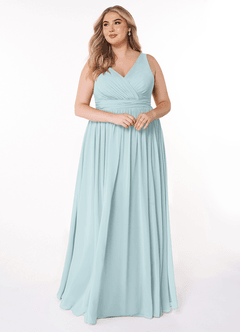 Azazie Kora Bridesmaid Dresses Mist A-Line Pleated Chiffon Dress image10