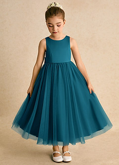 Azazie Solia Robe Demoiselle D'honneur Fillette Robe Princesse en Tulle Arc Bleu Encre image6