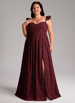 Azazie Denisse Bridesmaid Dresses Cabernet A-Line Ruched Floral Burnout Dress image7