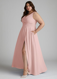 Azazie Karina Bridesmaid Dresses Powder Pink A-Line Pleated Chiffon Dress image8