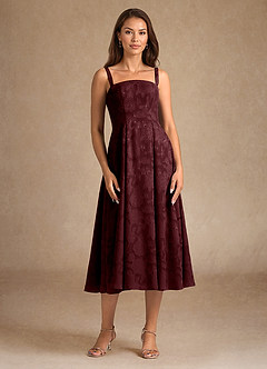 Azazie Lorain vestidos de madre de la novia Vestido de Cabernet de Devorado Floral de Corte En A con Plisado image9