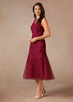 Azazie Herrin vestidos de madre de la novia Vestido de Borgoña de Encaje de Sirena image4