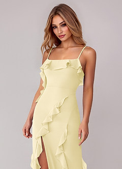 Azazie Malia 신부 들러리 드레스 쉬스 셔링 쉬폰 바닥 길이 드레스 image2