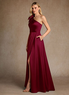 Azazie Easton vestidos de madre de la novia Vestido de Borgoña de Satén Elástico de Corte en A con Hombro unilateral image2