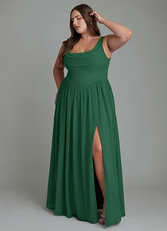 Azazie Novi Vestidos de damas de honor Vestido Verde Oscuro de Gasa de Línea A con Plisado image9