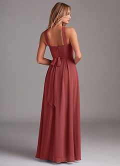 Azazie Dixie Bridesmaid Dresses Terracotta A-Line Halter Pleated Chiffon Dress image2