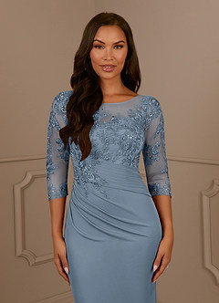 Azazie Fatemah Mother of the Bride Dresses Dusty Blue Mermaid Scoop Lace Lace Dress image5