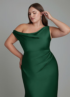 Azazie Emerson Bridesmaid Dresses Dark Green Mermaid Off the Shoulder Stretch Satin Dress image12