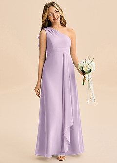 Azazie Delilah Junior Linia A Marszczony Szyfon Długość podłogi Młodsza druhna Sukienka image1