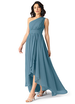 Azazie Mathilda Final Sale Agave A-Line One Shoulder Chiffon Dress image3