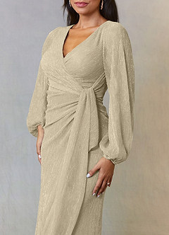 Upstudio Sterling laatste Uitverkoop A-Lijn Jurk van Metalen gaas Ruches Champagne image4