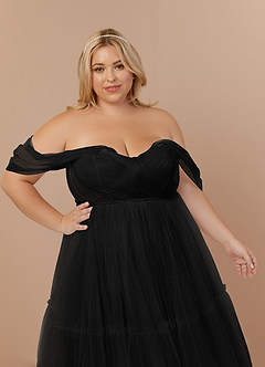 Azazie Vienna Vestidos de novia Vestido de Negro de Tul de Corte en A con Fuera del hombro image13