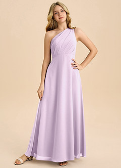 Azazie Phaedra Junior Frosted Lilac A-Line Pleated Chiffon Dress image3