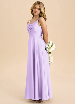 Azazie Bug Junior A-Linie Plissee Stretch-Satin Kleid Flieder image7