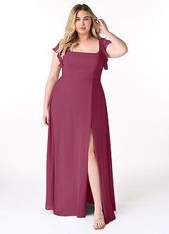 Azazie Bondi Bridesmaid Dresses Mulberry A-Line Ruffled Chiffon Dress image7
