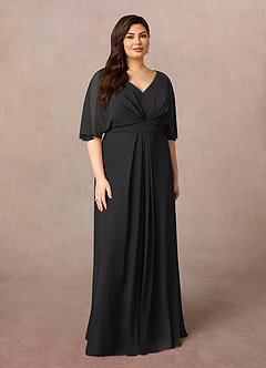 Azazie Oksana Mother of the Bride Dresses Black A-Line V-Neck Pleated Chiffon Dress image6