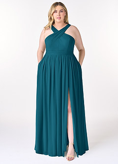 Azazie Elvira Bridesmaid Dresses Ink Blue A-Line Pleated Chiffon Dress image7