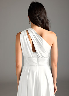 Azazie Charlize Bridesmaid Dresses White A-Line One Shoulder Stretch Satin Dress image16