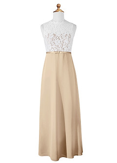 Azazie Rana Junior Champagne A-Line Lace Chiffon Dress image5