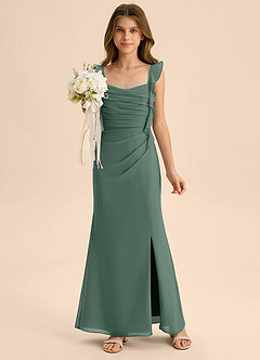Azazie Jessamine Junior Sea Moss Mermaid Sweetheart Neckline Chiffon Dress image1