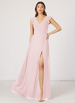 Azazie Claudine Bridesmaid Dresses A-Line Flutter Sleeve Chiffon Floor-Length Dress image2