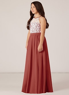 Azazie Fahari Junior Terracotta A-Line Lace Chiffon Dress image3