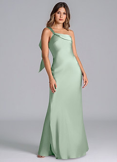 Azazie Driea Brudtärnklänningar Klä av Sjöjungfru i Stretch Satin Ena axeln Agave image7