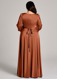 Azazie Leonia 신부 들러리 드레스 A라인 긴팔 스트레치 새틴 바닥 길이 드레스 image13