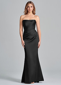 Azazie Olea 신부 들러리 드레스 인어 스트랩리스 스트레치 새틴 바닥 길이 드레스 image3