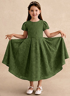 Azazie Princes Blumenmädchenkleider A-Linie Plissee Blumen-Burnout Kleid Olivgrün image3