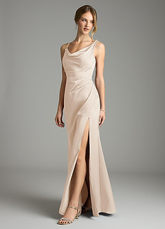 Azazie Samara Robes de demoiselle d'honneur Robe Sirène en Satin extensible Plissée Albâtre Blanc image3