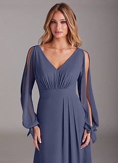Azazie Matilda Bridesmaid Dresses Stormy A-Line Long Sleeve Chiffon Dress image6