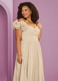 Barbie ♥ Azazie Jurken voor bruidsmeisjes Converteerbaar Jurk van Chiffon met A-Lijn Off the Shoulder Champagne image4