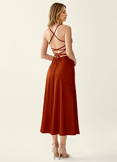 Heloise Paprika Satin Lace Up Back Maxi Dress image2