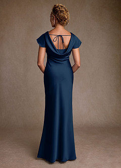 Azazie Shelby Mother of the Bride Dresses Dark Navy Mermaid Pleated Stretch Satin Dress image2