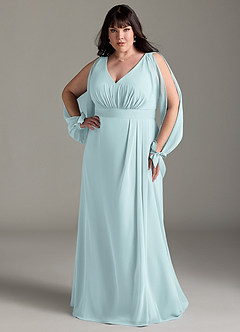 Azazie Matilda Bridesmaid Dresses Mist A-Line Long Sleeve Chiffon Dress image9